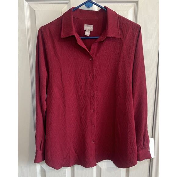 Chico's Tops - Chico's Women's Button-Up Long‎ Sleeve Shirt Maroon Size 1 Medium Classiccore